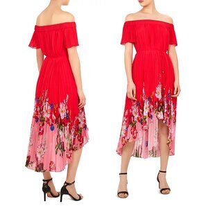 Ted Baker Women's Size 4 Gillyy Berry Sundae Off Shoulder Dress Pleated NWT SHO